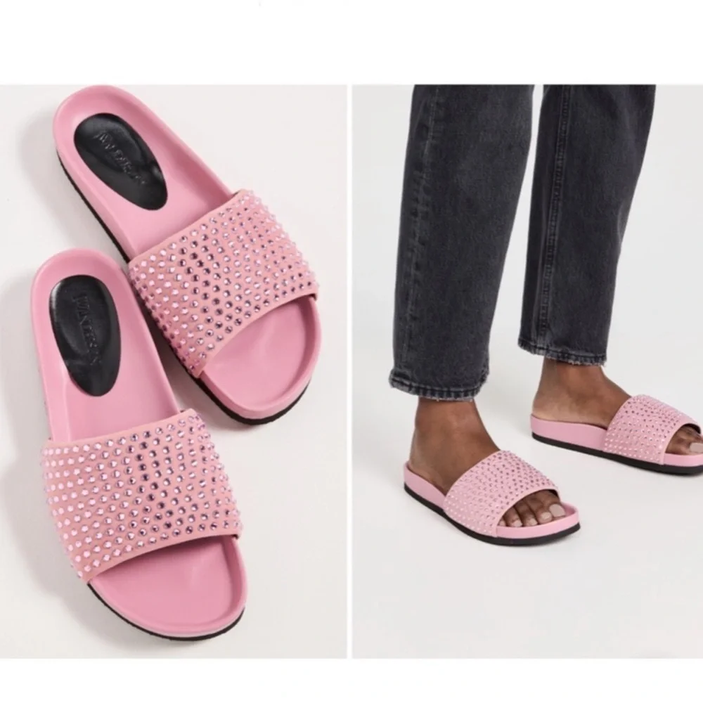 NEW JW ANDERSON Pink Suede Crystal Italian Leather Sandal Slides Size 9